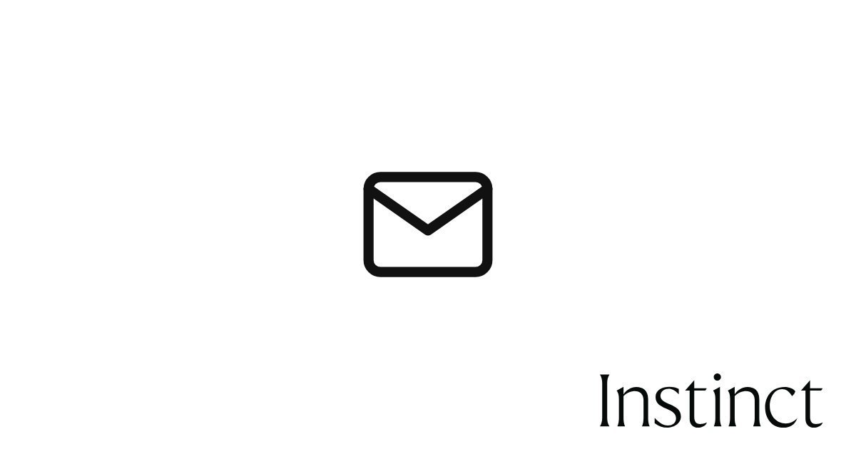Instinct email announcement artwork with an envelope icon