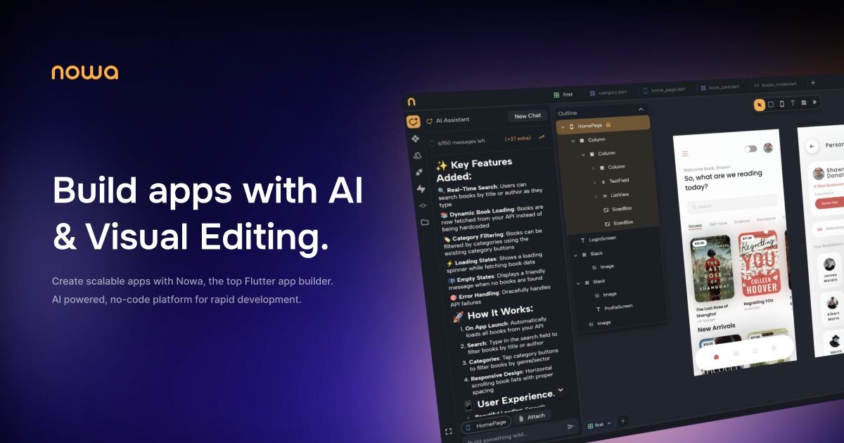 Nowa visual Flutter app builder product artwork